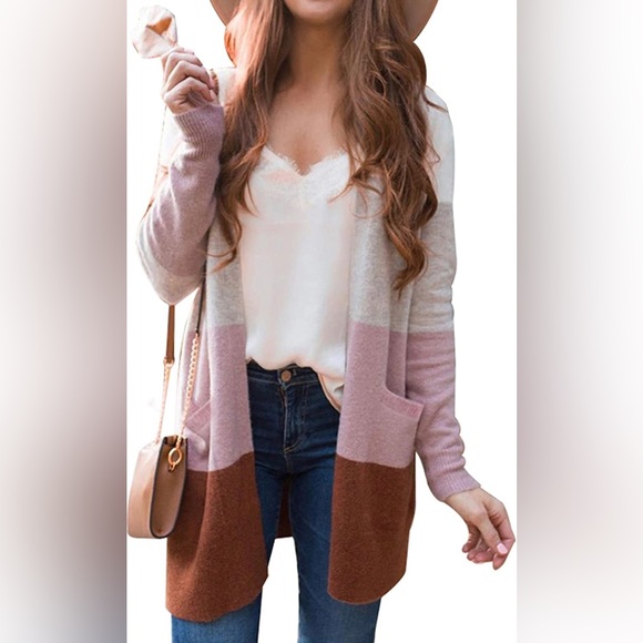 *SOLD* ECOWISH Womens Cardigan Color Block Striped Draped Kimono Cardigans - Picture 5 of 9